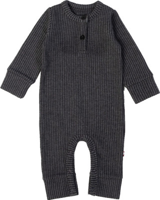 nino bambino Romper For Baby Boys & Baby Girls Casual Striped Pure Cotton(Black, Pack of 1)