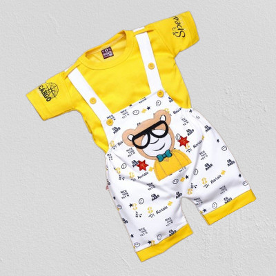 Procyon Dungaree For Baby Boys & Baby Girls Casual Printed Hosiery(Yellow, Pack of 1)