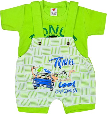 sathiyas Dungaree For Baby Boys & Baby Girls Party Printed Hosiery(Green, Pack of 1)
