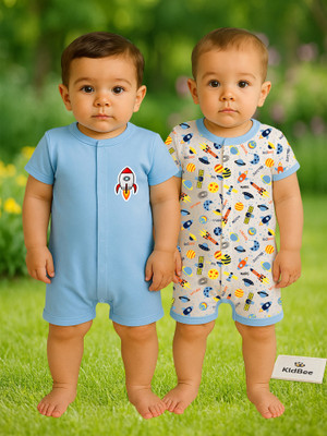 KidBee Romper For Baby Boys & Baby Girls Casual Printed Cotton Blend, Hosiery(Multicolor, Pack of 2)