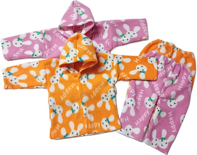 FashionForward Dungaree For Baby Boys & Baby Girls Casual Printed Wool Blend(Orange, Pack of 2)