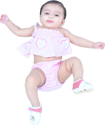 RBCLOTHINGS Dungaree For Baby Girls Solid Cotton Blend(Pink, Pack of 1)