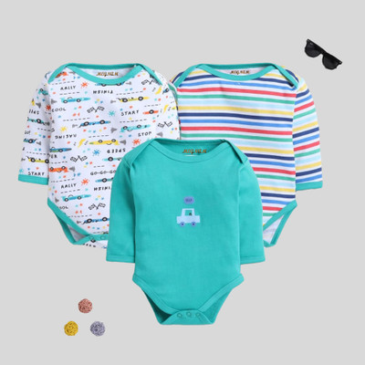 MEGNAM Romper For Baby Boys & Baby Girls Printed Cotton Blend(Green, Pack of 3)