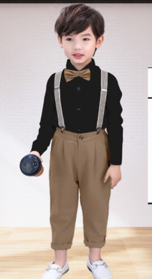 RIYANSHI Boys Party(Festive) Shirt Pant, Bow Tie, Suspenders(KHAKHI)
