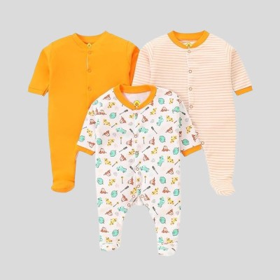 King Born Romper For Baby Boys & Baby Girls Printed Cotton Blend(Multicolor, Pack of 3)