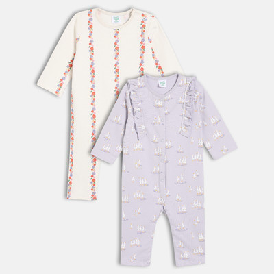 MINI KLUB Romper For Baby Girls Casual Printed Pure Cotton(Multicolor, Pack of 2)