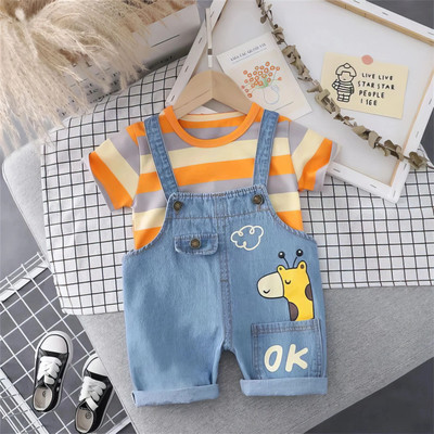 HAMPU Dungaree For Baby Boys & Baby Girls Party Striped Cotton Blend(Orange, Pack of 1)