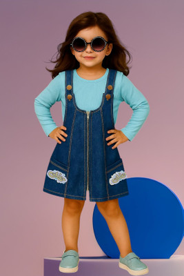 Nifty Fashion Dungaree For Baby Girls Party Washed Denim(Blue, Pack of 1)