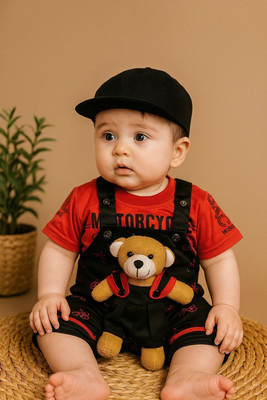 MSTRADERS Dungaree For Baby Boys & Baby Girls Casual Graphic Print Denim(Black, Pack of 1)