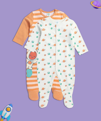 MINI KLUB Romper For Baby Boys Casual Printed Cotton Blend(Multicolor, Pack of 2)