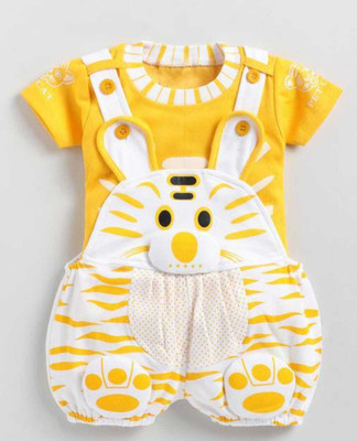 Tintin Dungaree For Baby Boys & Baby Girls Casual Printed Cotton Blend(Yellow, Pack of 1)