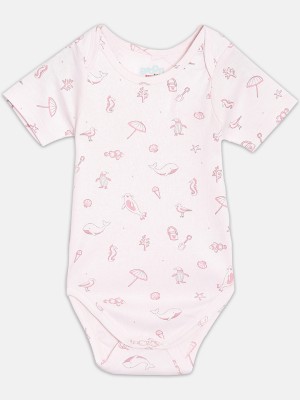 Broon Romper For Baby Boys & Baby Girls Casual Printed Cotton Blend(Pink, Pack of 1)