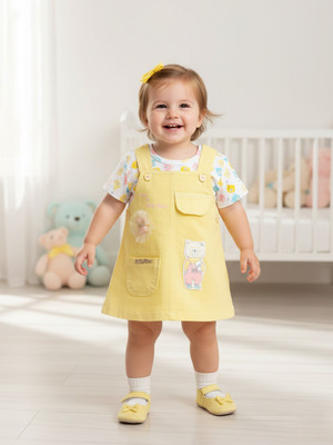 BABY'S DAY Dungaree For Baby Girls Casual Printed Pure Cotton(Yellow, Pack of 1)