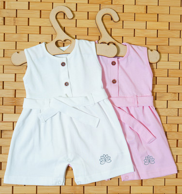 THE MAPLES FASHION Romper For Baby Girls Casual Solid Hosiery(Pink, Pack of 2)