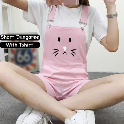 LEETOS Dungaree For Girls Casual Printed Cotton Blend(Pink, Pack of 2)