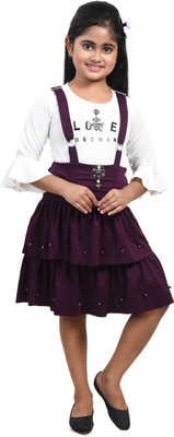Fariha Fashions Dungaree For Girls Casual Solid Cotton Blend(Purple, Pack of 1)