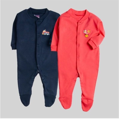 Mahadev Impex Romper For Baby Boys & Baby Girls Casual Solid Cotton Blend(Multicolor, Pack of 2)