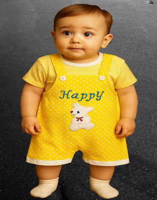 KidzzCart Dungaree For Baby Boys & Baby Girls Casual Printed Pure Cotton(Yellow, Pack of 1)