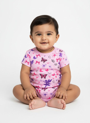 attire kids Romper For Baby Boys & Baby Girls Casual Graphic Print Pure Cotton(Pink, Pack of 1)