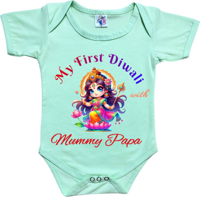 Cutie Pals Romper For Baby Boys & Baby Girls Casual Graphic Print Cotton Blend(Green, Pack of 1)