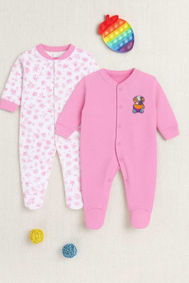 TAWAO Romper For Baby Boys & Baby Girls Solid, Printed Cotton Blend(Pink, Pack of 2)
