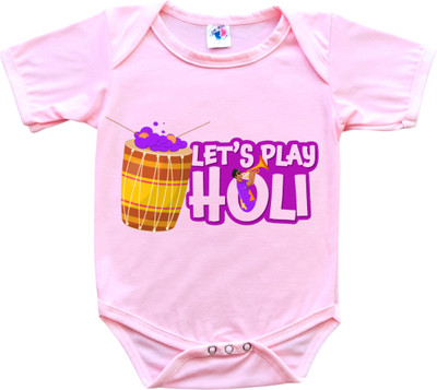 Cute Pals Romper For Baby Boys & Baby Girls Casual Graphic Print Cotton Blend(Pink, Pack of 1)