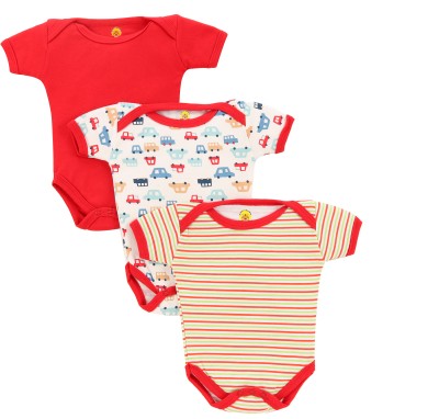 MAHADEV Romper For Baby Boys & Baby Girls Casual Printed Cotton Blend(Red, Pack of 3)