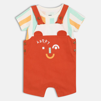 MINI KLUB Dungaree For Baby Boys Casual Striped Pure Cotton(Multicolor, Pack of 1)