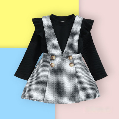 Fabizza Dungaree For Girls Casual Checkered Hosiery(Black, Pack of 1)