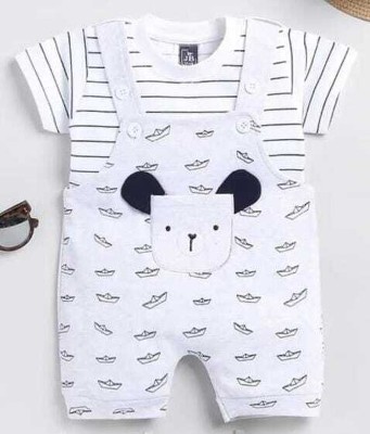 SRCKIDO Dungaree For Baby Boys & Baby Girls Casual Printed Pure Cotton(White, Pack of 1)