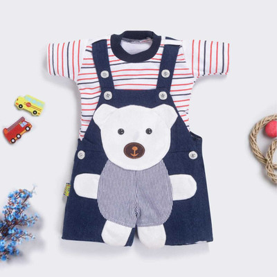 HK HOLY Dungaree For Baby Boys Casual Applique Cotton Blend(Red, Pack of 1)