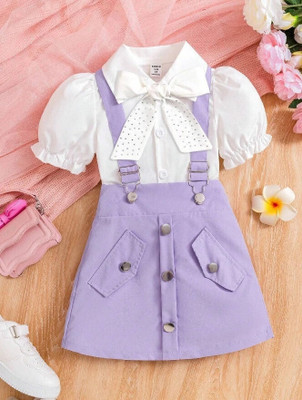 GESICA FASHION Dungaree For Baby Girls Casual Solid Cotton Blend(White, Pack of 1)