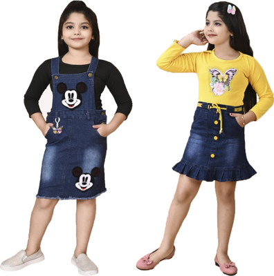 Fashionedge Girls Mickey Casual Dungaree Skirt(Black, Yellow)