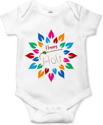 THE PRINT PLATTER Romper For Baby Boys & Baby Girls Casual Graphic Print Cotton Blend(White, Pack of 1)