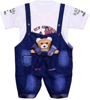 CSNFAB Dungaree For Baby Boys & Baby Girls Party Printed Denim(Multicolor, Pack of 1)