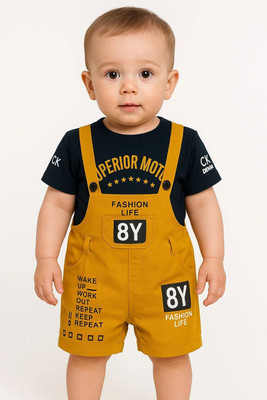 kidfashion Dungaree For Baby Boys & Baby Girls Printed Cotton Blend(Yellow, Pack of 1)