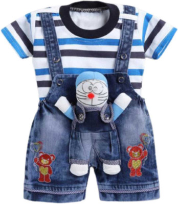 Tintin Dungaree For Baby Boys & Baby Girls Casual Self Design Cotton Blend(Multicolor, Pack of 1)