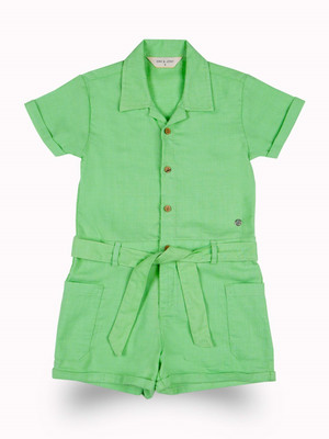 GINI & JONY Dungaree For Girls Casual Solid Cotton Blend(Green, Pack of 1)