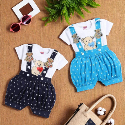 HK HOLY Dungaree For Baby Boys & Baby Girls Casual Printed Cotton Blend(Dark Blue, Pack of 2)