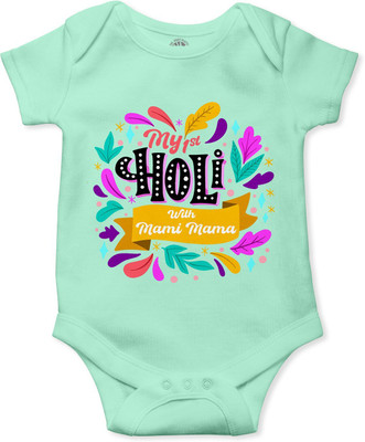 swaggers Romper For Baby Boys & Baby Girls Casual Graphic Print Cotton Blend(Light Green, Pack of 1)