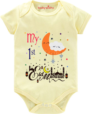 Babywish Romper For Baby Boys & Baby Girls Casual Printed, Graphic Print Cotton Blend(Yellow, Pack of 1)