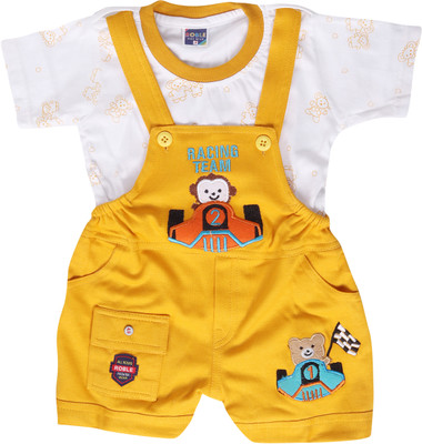 Roblefly Dungaree For Baby Boys & Baby Girls Casual Embroidered Pure Cotton(Yellow, Pack of 1)