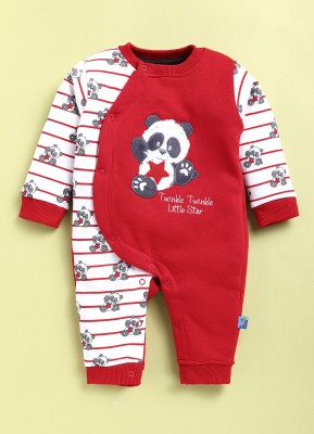 KNOK KNOK Romper For Baby Boys & Baby Girls Casual Printed, Applique, Striped Cotton Blend(Red, Pack of 1)
