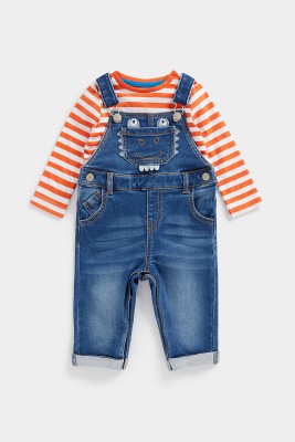 Mothercare Dungaree For Baby Boys Casual Striped Cotton Blend(Multicolor, Pack of 2)