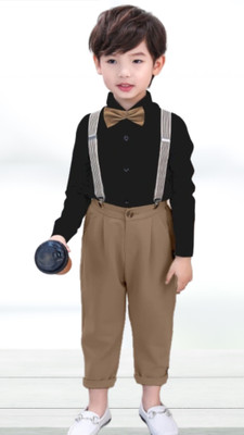 Heerali Dungaree For Boys & Girls Party Solid Cotton Blend(Brown, Pack of 1)