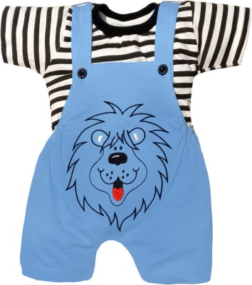 Zadmus Kids Dungaree For Baby Boys & Baby Girls Casual Printed Pure Cotton(Blue, Pack of 1)