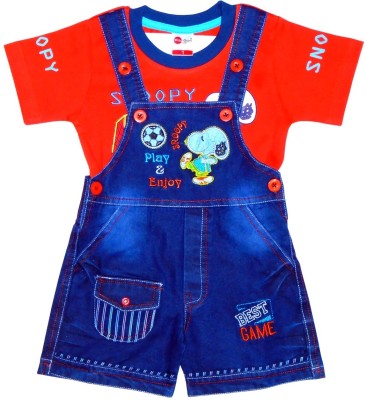 Wise Guys Dungaree For Baby Boys & Baby Girls Party Printed Cotton Blend(Orange, Pack of 1)