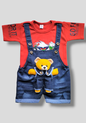 LIMITED EDITION PRIME Dungaree For Baby Boys & Baby Girls Casual Printed Cotton Blend(Red, Pack of 1)