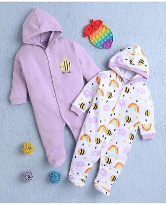 Mahadev Impex Romper For Baby Boys & Baby Girls Casual Solid Pure Cotton(Purple, Pack of 2)