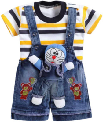 Tintin Dungaree For Baby Boys & Baby Girls Casual Self Design Cotton Blend(Multicolor, Pack of 1)